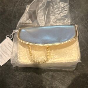 Jimmy Choo Metallic Gold and Light Blue Shoulder Bag